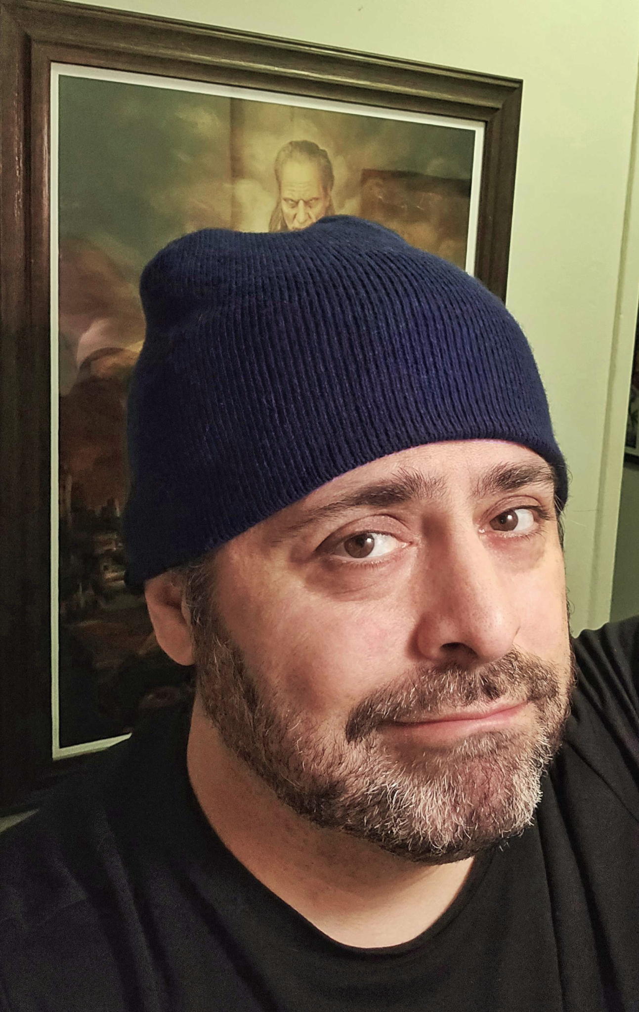 Toby Deshane wearing a blue beanie for Blue Beanie Day 2025