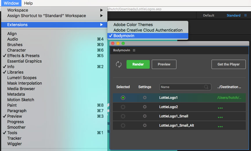 After Effects Bodymovin Extension