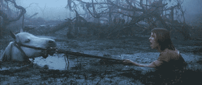 Atreyu pulling Artax in the Swamp of Sadness