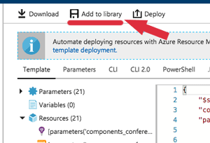 Example highlighting the add to library button in the azure portal on the automation script blade